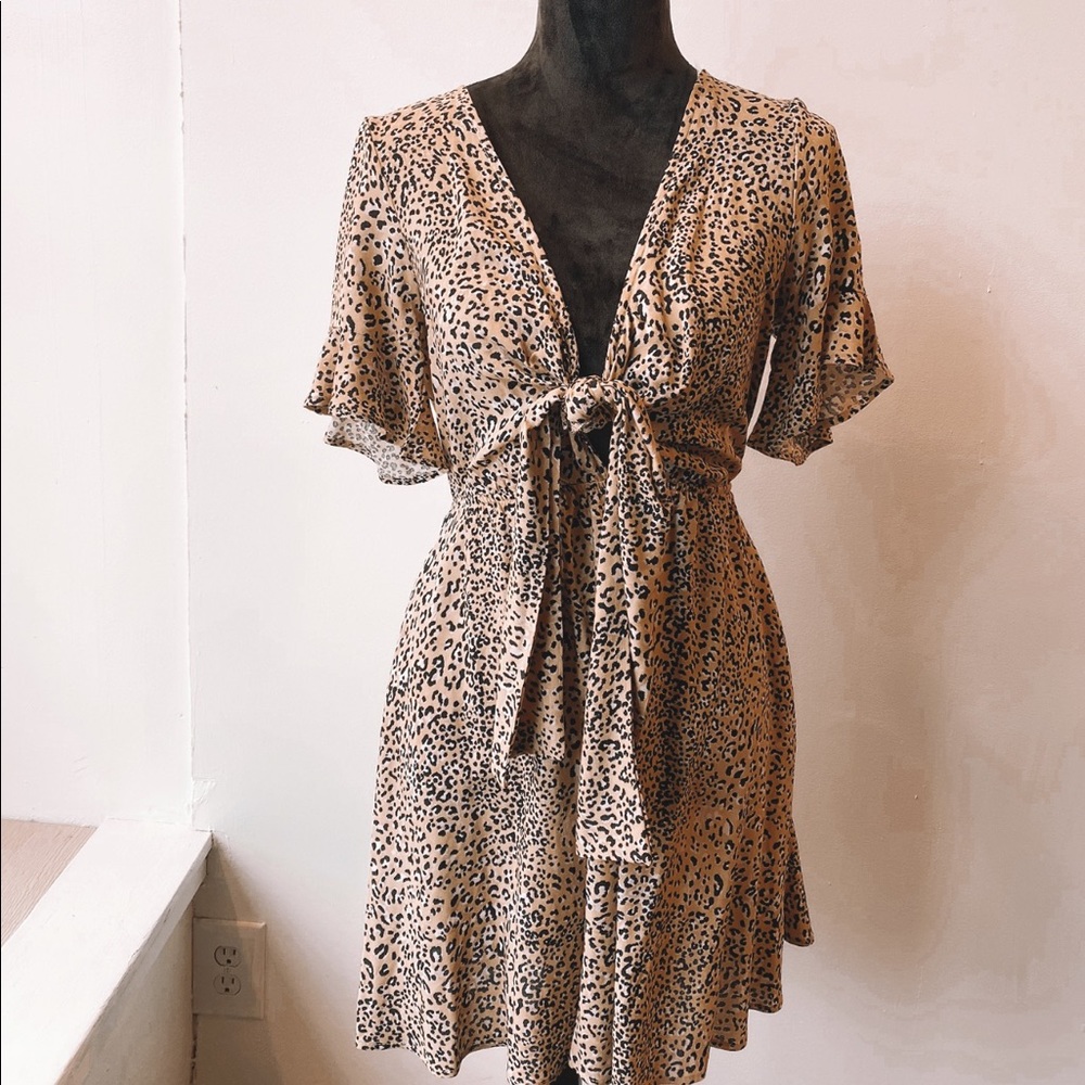 Deep V Leopard Dress
